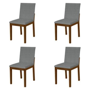 Imagem de Kit 4 Cadeiras De Jantar Luxo Pérola Estofadas Em Linho Cinza Base Mad