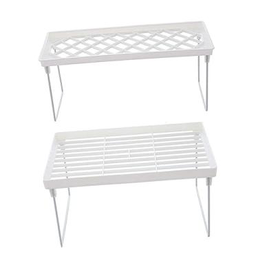 Imagem de OFFSCH 2 Pçs Rack De Armazenamento De Mesa Rack De Armazenamento Dobrável Prateleira De Escritório Riser Monitor Stands Para 2 Monitores Dobrável Rack De Armazenamento Mesa Risers Tv