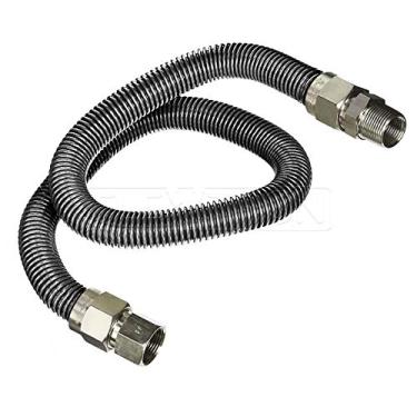 Imagem de Flextron FTGC-SS14-60I Conector de linha de gás flexível de 152 cm com diâmetro externo de 9,5 mm e conexões MIP de 9,5 mm x 0,9 cm, conectores de aquecedor de ambiente de aço inoxidável sem