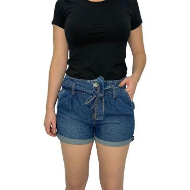 Imagem de Short Jeans Feminino Escuro Com Cinto Barra Dobrada-Feminino