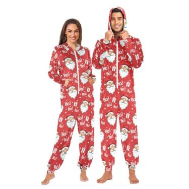 Imagem de JUNZAN Macacão de Natal Papai Noel Adulto Pijama Vermelho para Adultos Fantasia Engraçada com Capuz Roupa de Dormir P, Papai Noel de Natal, P