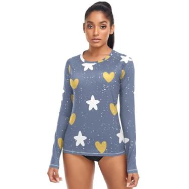 Imagem de Camiseta feminina Love Shape Stars, camiseta de surfe, manga comprida, Rash Guard, Estrelas em forma de amor, GG