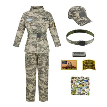 Imagem de Kosgraiy Fantasia infantil do exército, fantasia de soldado de luxo infantil, fantasia militar menino e menina, uniforme de camuflagem do exército para crianças, 4-6 anos