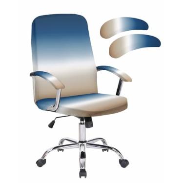 Imagem de Savannan Capa para cadeira de escritório, cáqui azul gradiente, ajuste elástico, capa para cadeira de computador, capa removível para cadeira de escritório, 1 peça, média com capa de braço