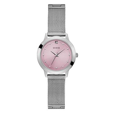 Imagem de GUESS Relógio feminino de quartzo de aço inoxidável, prata, relógio casual, Rosa/prateado, NS, Movimento de quartzo