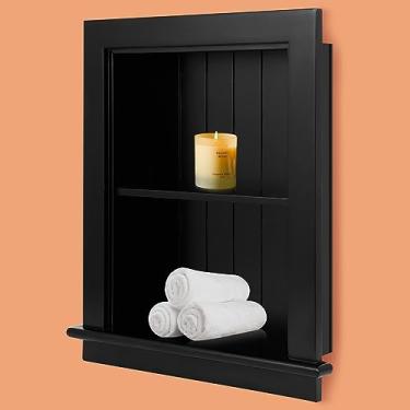 Imagem de Potter-Island Armário de remédios embutido de 35,5 x 45,7 cm, nicho de parede, armário de parede de banheiro, 3 camadas, prateleiras entre pinos para drywall, preto