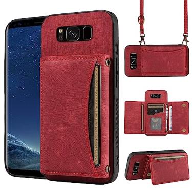 Imagem de Capa de telefone para Samsung Galaxy S8 capa carteira com alça de ombro transversal e porta-cartão de crédito de couro bolso fino suporte acessórios celular bolsa flip bolsa móvel S 8 8S Edge SM-G950U