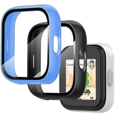 Imagem de Pacote com 2 capas compatíveis com o protetor de tela do relógio infantil SyncUp da T-mobile, capa rígida de PC de vidro temperado embutida para sincronizar acessórios de relógio infantil - preto + azul