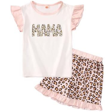 Imagem de SOFEON Conjunto de 2 peças de camisetas infantis para o dia das mães, manga com babados, leopardo, para bebês e meninas, Rosa claro, 2-3 Anos