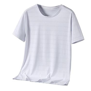 Imagem de Camiseta masculina atlética manga curta secagem rápida elástica lisa camiseta fina para treino, Branco, 4G