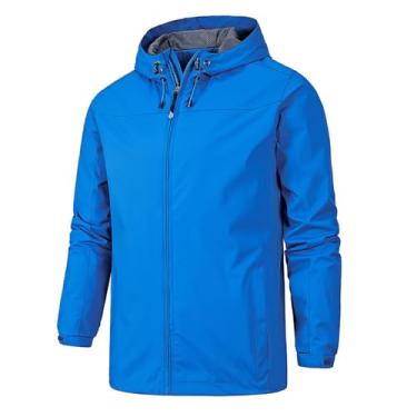 Imagem de Jaqueta masculina leve, corta-vento, cintura elástica, capa de chuva, casaco de ciclismo com capuz e gola, Azul, M