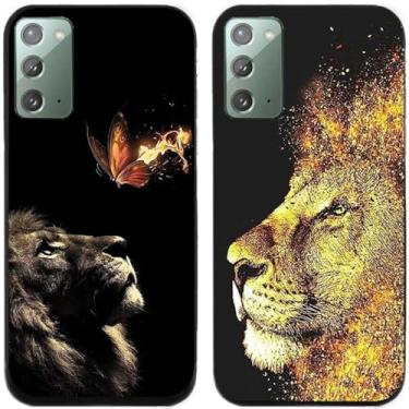 Imagem de 2 peças coruja lobo leão tigre gato pilha golfinhos pug husky cão dinossauro panda capa de telefone traseira gel TPU para Samsung Galaxy Note 20 (borboleta leão rei)