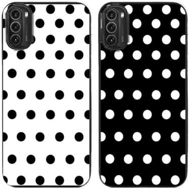 Imagem de 2 peças preto branco bolinhas impressas TPU gel silicone capa de telefone traseira para Motorola Moto todas as séries (Moto G52j 5G)