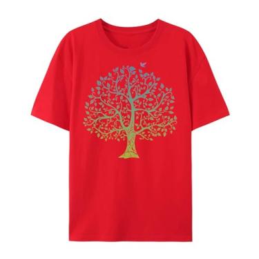 Imagem de BAFlo Camiseta masculina ou feminina com estampa de árvore da vida, Vermelho, 4G