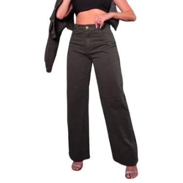 Imagem de Calça Jeans Wide Leg Feminina 100% Algodão Premium Tendência Blogueira-Feminino