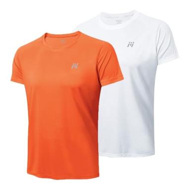 Imagem de MeetHoo Camiseta masculina Rash Guard, FPS 50+, proteção solar, secagem rápida, manga curta, treino, corrida, natação, Branco + laranja, XXG
