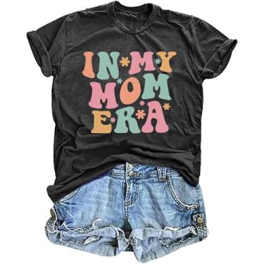 Imagem de Camiseta feminina "In My Mom Era" Camiseta feminina Mom Life Tops com letras engraçadas estampadas camisetas casuais, Cinza, P