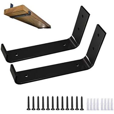 Imagem de L Suportes de prateleira de placa de andaime Triângulo de suporte de metal com borda - Suporte de prateleira decorativo flutuante Junta de suporte de canto - 1 par de suporte para prateleira