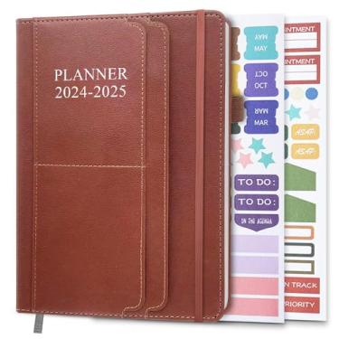 Imagem de Planner 2024-2025 - 18 meses (agora - 25 de junho) Agenda acadêmica 14,7 cm x 21,6 cm, agenda semanal e mensal 2024-2025 com suporte para caneta, capa dura de couro vegano, marrom