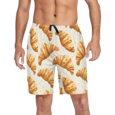 Imagem de CHIFIGNO Shorts de pijama para homens, calças de pijama lounge, calças leves de pijama com bolsos e cordão, Deliciosos croissants bege - 3, XXG