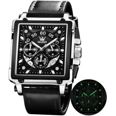 Imagem de OLEVS Relógio de pulso masculino quadrado de aço inoxidável à prova d'água luminoso em dois tons de quartzo, analógico, quartzo, data e diamante, Prata, preto, Cronógrafo