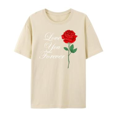Imagem de Camiseta com estampa rosa para esposa I Love You Forever Funny Graphic Shirt for Mom Love Shirt for Girlfriend, Caqui, M