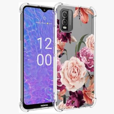 Imagem de Sidande Capa para Nokia C210, capa para Nokia C 210 para meninas e mulheres, capa protetora de telefone fina em TPU flexível e floral transparente para Nokia C210 flor roxa