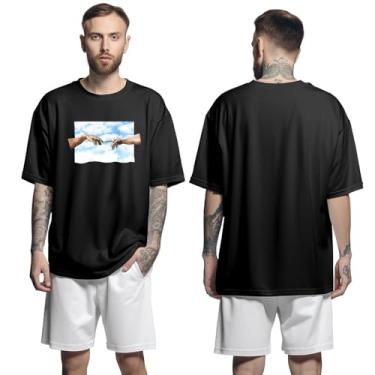 Imagem de Camisa Camiseta Oversized Streetwar Genuine Grit Masculina Larga 100% Algodão 30.1 Mãos de Deus - Preto - M