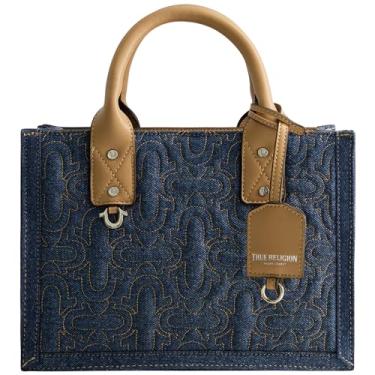 Imagem de True Religion Bolsa feminina, bolsa de ombro acolchoada de viagem em ferradura com alça transversal ajustável, jeans escuro, Jeans escuro, Bolsa feminina, bolsa de ombro acolchoada em jeans em