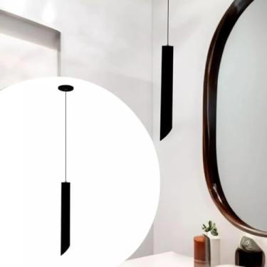 Imagem de Pendente Luminária de Teto Tubo Chanfrado 30cm Preto em Alumínio Para Quarto Cabeceira Banheiro Cabo 1,5m Lâmpada Inclusa Bivolt (Luz Fria (6000K))