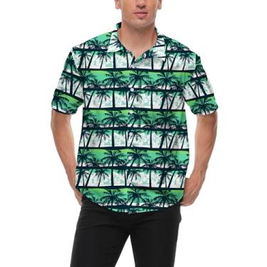 Imagem de TMSD Camiseta masculina de manga curta 4 de julho com a bandeira americana Dia da Independência camisetas de botão camisetas havaianas 4 de julho, Green Coconut Grove, XXG