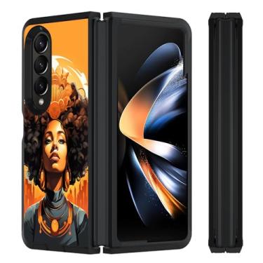 Imagem de FVAENDHIO Capa protetora para Samsung Galaxy Z Fold 4, camada dupla, híbrida, grau militar, à prova de choque, dobrável, para Samsung Galaxy Z Fold 4 5G 2022, mulheres afro-americanas