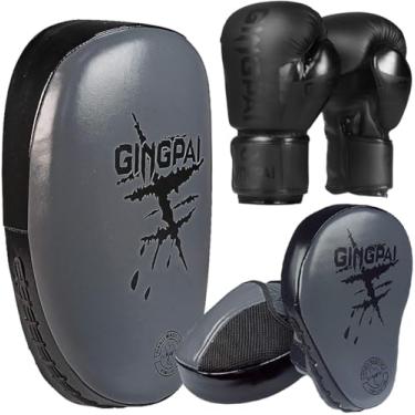 Imagem de Luvas de boxe mão alvo sanda pé conjunto de couro anti-explosão crianças adulto treinamento saco de boxe boxe conjunto, preto, 10oz