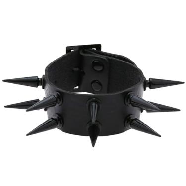 Imagem de rgwtgkyh Pulseira spike para mulheres e homens, vermelho, preto, couro, rebite, punk, pulseira exagerada, pulseira de rock exagerada, unissex, joias hiphop, presente ajustável, adjustable, Plástico,