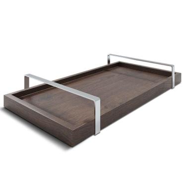 Imagem de Bandeja Decorativa 25x50cm Castanho Com Alça Prata