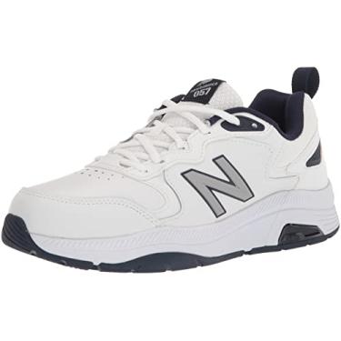 Imagem de New Balance Tênis masculino 857 V3 casual Comfort Cross Trainer, Branco/Azul marinho, 9 XX-Wide