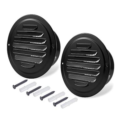 Imagem de Ventilação macia preta de 10 cm, cobertura de ventilação redonda de aço inoxidável FocuVenHom com grade com grade com malha fina integrada para garagem, apartamento, trailer (100 mm - 2 peças)