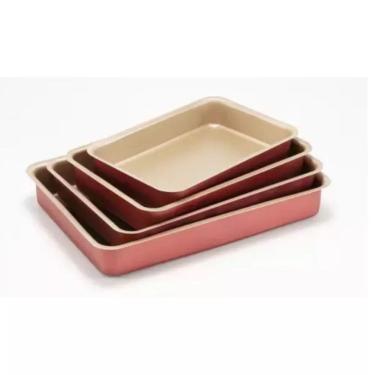 Imagem de Conjunto de Assadeiras Cereja Antiaderente Bege Retangular Alta com Aba Nº 1 a 4 (Bolos e Alimentos Não Grudam)