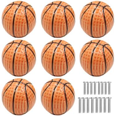 Imagem de Tverghvad Puxadores de cômoda de basquete de cerâmica, [pacote com 8] Puxadores de gaveta decorativos, puxadores de bola de móveis de cozinha para meninos gaveta/armário/armário/armário
