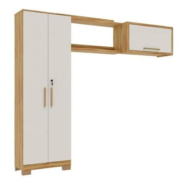 Imagem de Conjunto para Lavanderia com 3 Peças 100% Mdf Vicenza Espresso Móveis Amêndoa/Off White