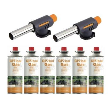 Imagem de Kit 2 maçarico culinário automatico controle de chama  + 6 refil gás b
