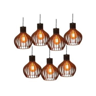 Imagem de Lustre De Madeira 7 Peças Para Ambiente Rustico Retro Vintage Cor Cru 
