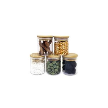 Imagem de Potes de Vidro P/ Mantimentos C/ Tampa Bambu 200ml - 5 Pçs Oikos, U, N