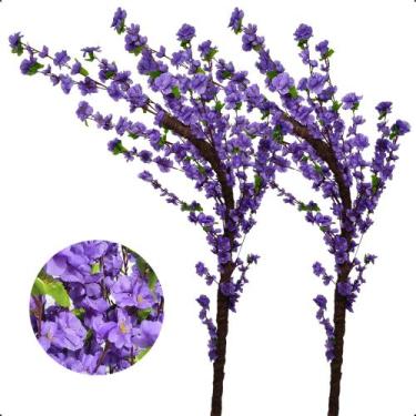 Imagem de Kit 2 Cerejeiras Galho Curvo Cores Flores Planta Artificial Grande - F