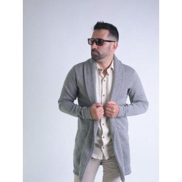 Imagem de Suéter casual casacos cardigan Jaqueta justa e longa de malha masculin