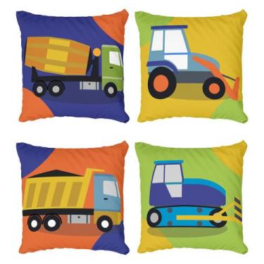 Imagem de Kit 4 Capas De Almofadas Decorativa Infantil Caminhao e Trator - Core 