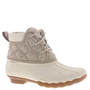 Imagem de Skechers Bota feminina Pond-Lil Puddles-Mid acolchoada com cadarço com sola impermeável, Natural/Bronze, 10