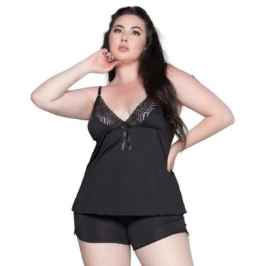 Imagem de Baby Doll Plus Size WLS Modas Liganete e Renda Com Decote Sensual, GG,