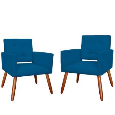 Imagem de Kit 2 Poltronas Estofadas Para Sala Comercial Camila Suede Azul Royal 