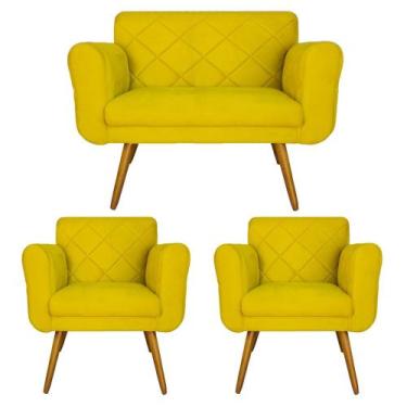 Imagem de Kit Namoradeira e 2 Poltrona Decorativa Sala Comercial Isabella Corano